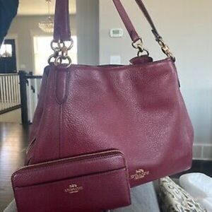 COACH Hallie bag Deep Red w/ matching wallet